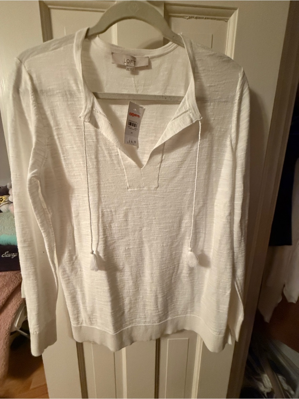 LOFT White Knit Hooded Top